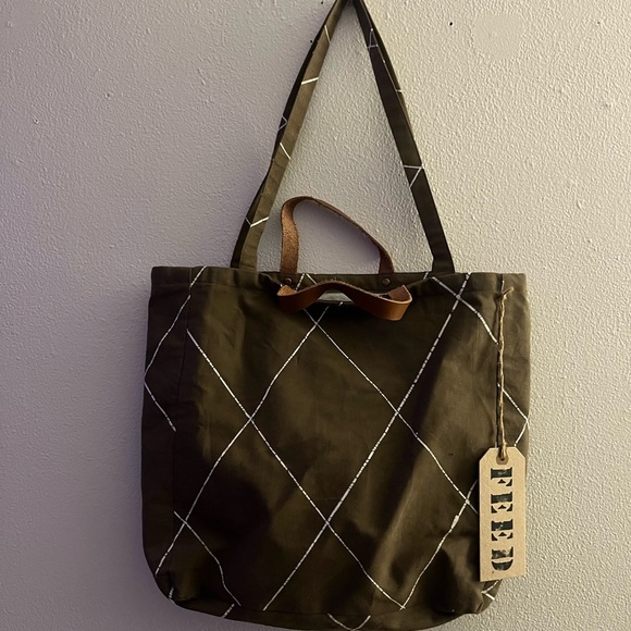 Feed Handbags - FEED Olive Green Tote Bag with Patterned Design